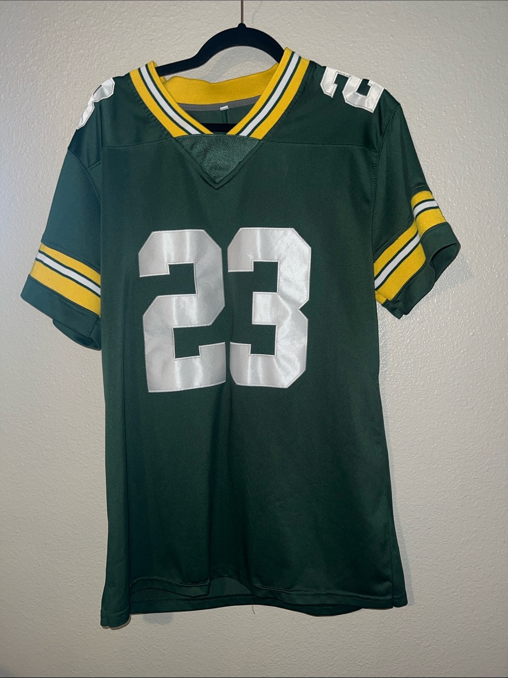 Green & Yellow Football Jersey with White Number 23